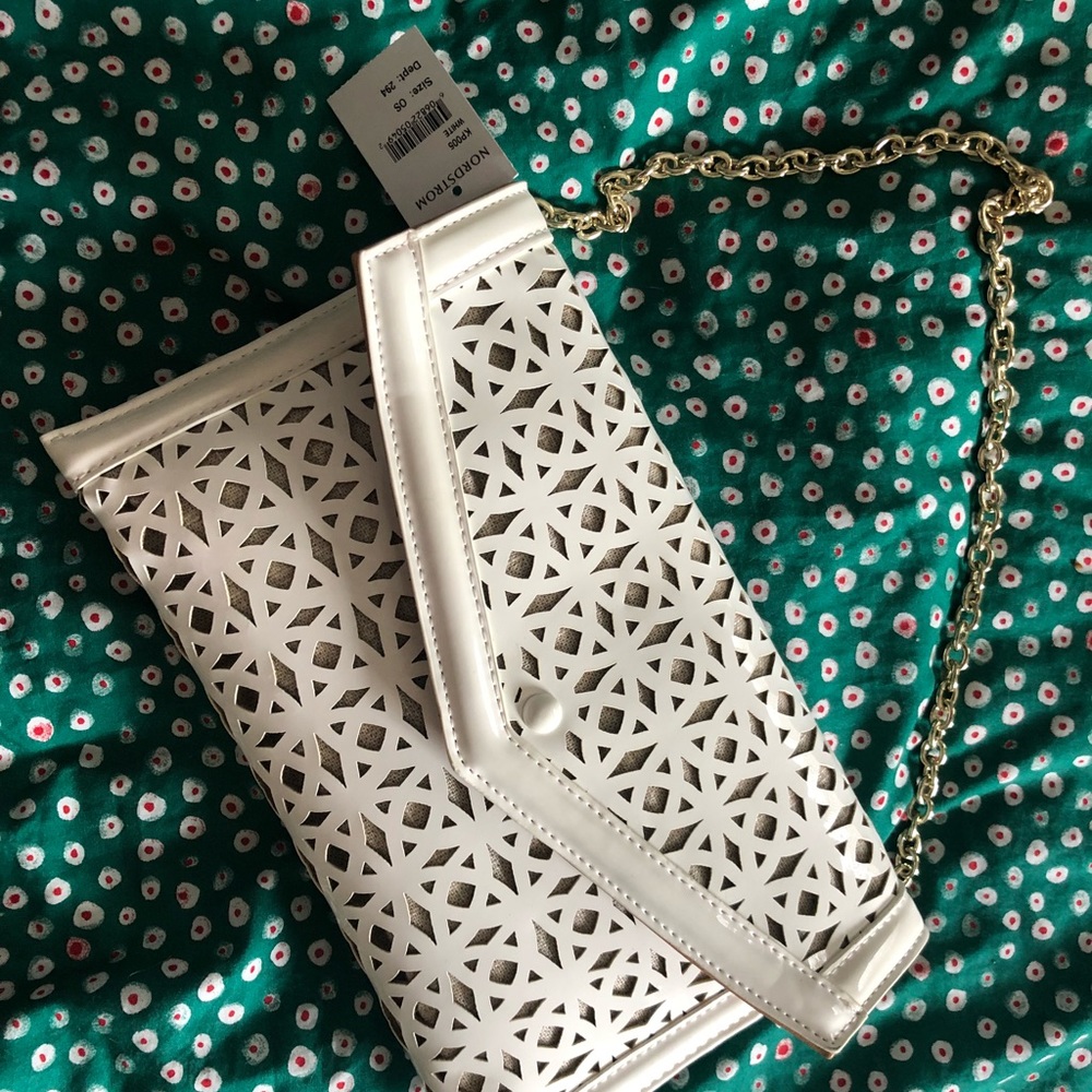 Unique Lasercut Clutch with Gold Chain